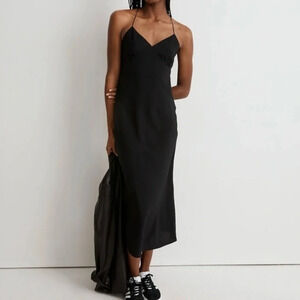New Madewell Layton Midi Slip Dress Black Size 4